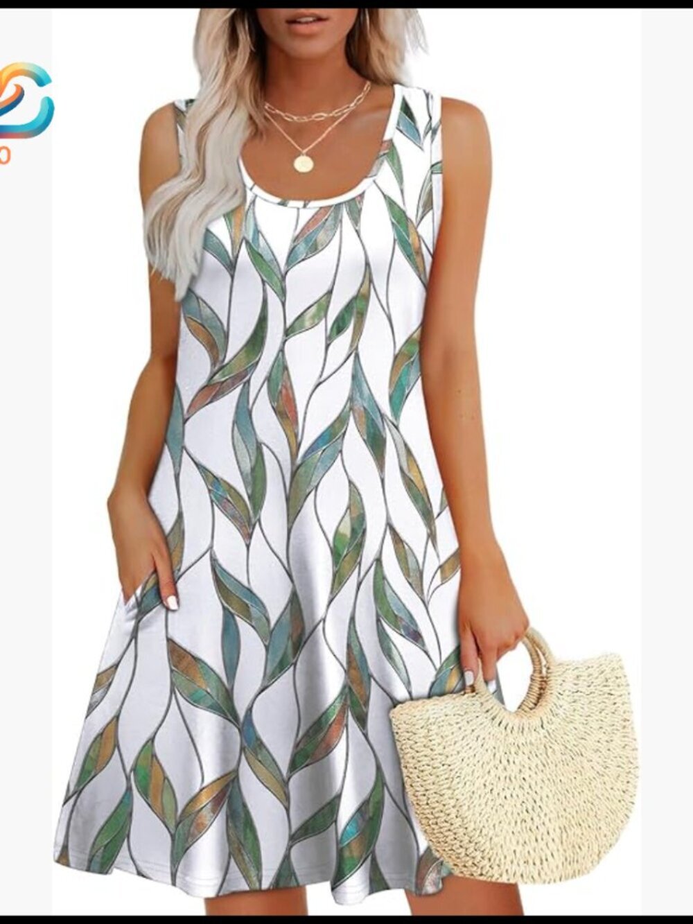 Sleeveless Summer Dress with Pockets, Loose Fit, U-Neck Casual Sundress